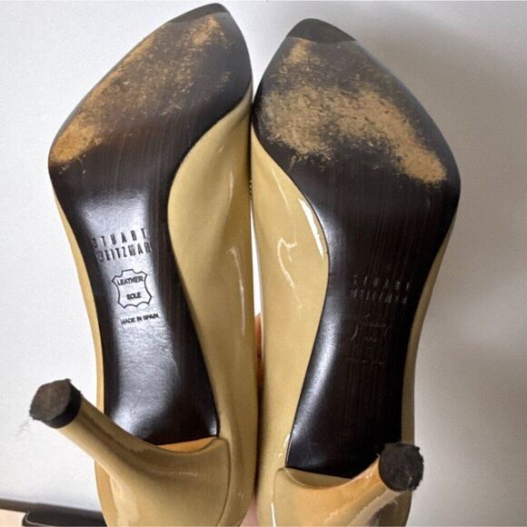 Stuart Weitzman Patent Leather Beige Pointed Toe Pumps Size 6 1/2 M - Picture 6 of 9